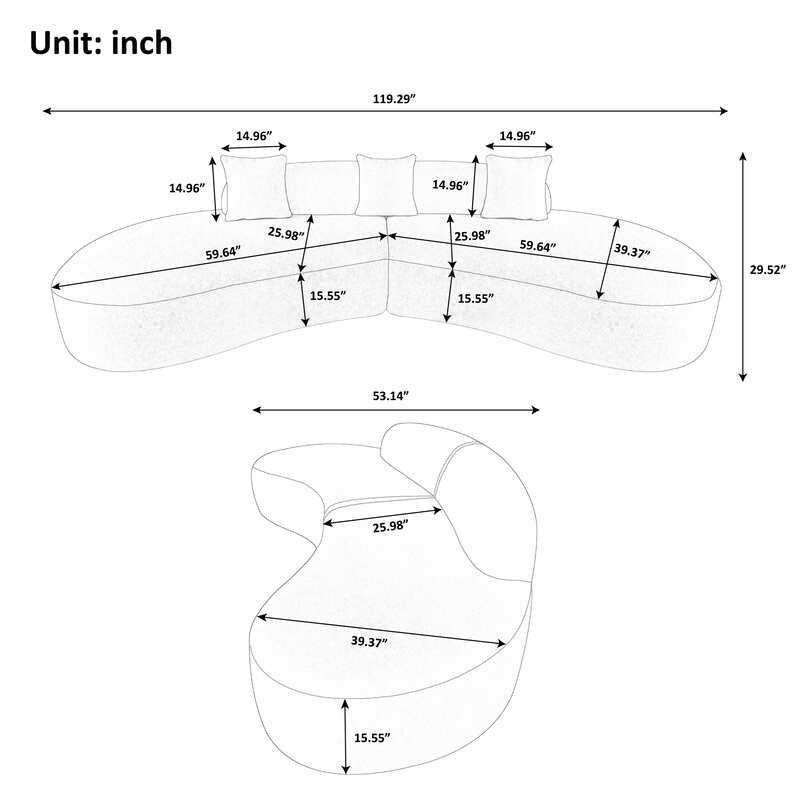 5 Seat Modern Curved Sectional Sofa No Assembly Require