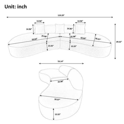 5 Seat Modern Curved Sectional Sofa No Assembly Require