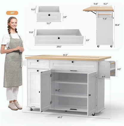 Kitchexus™ 60" All-in-One Rolling Island