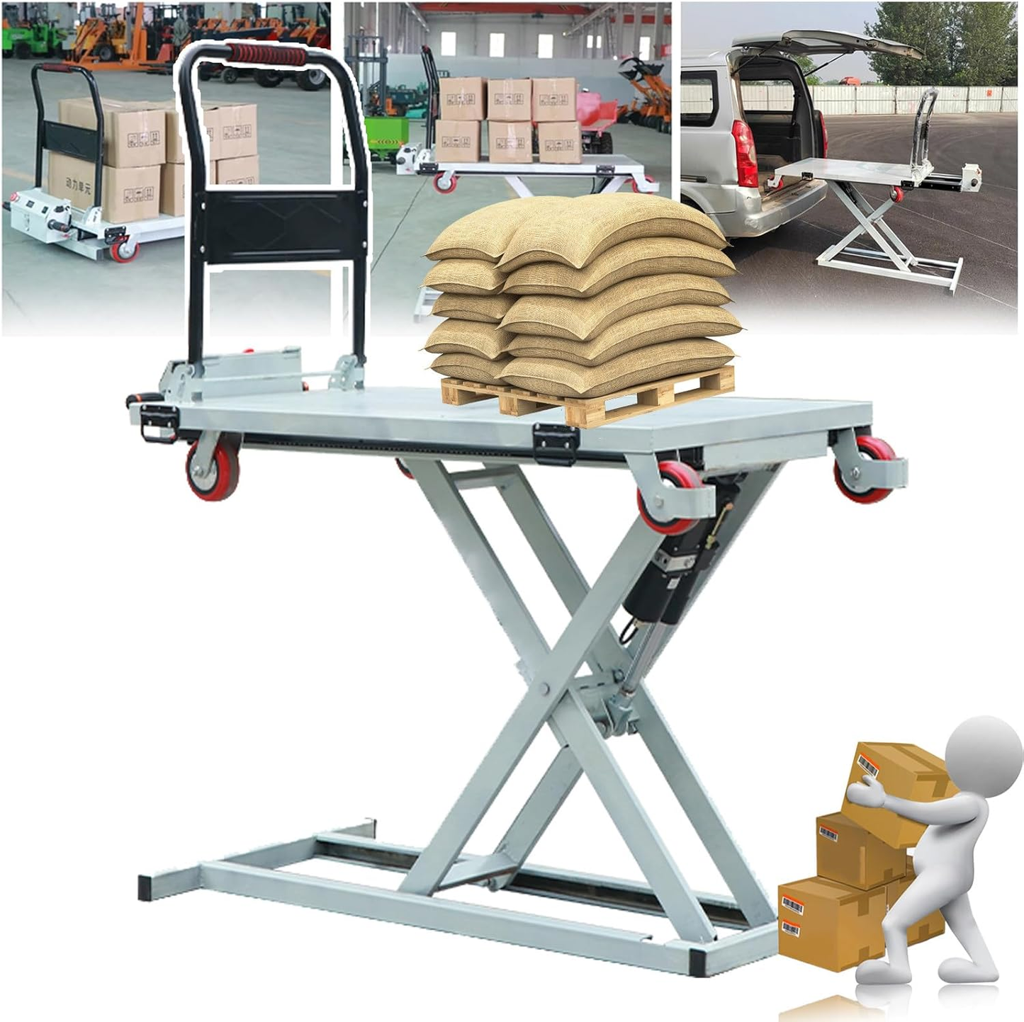 🔥Manufacturer Promotions✨Portable electric hydraulic lifting flatbed handcart